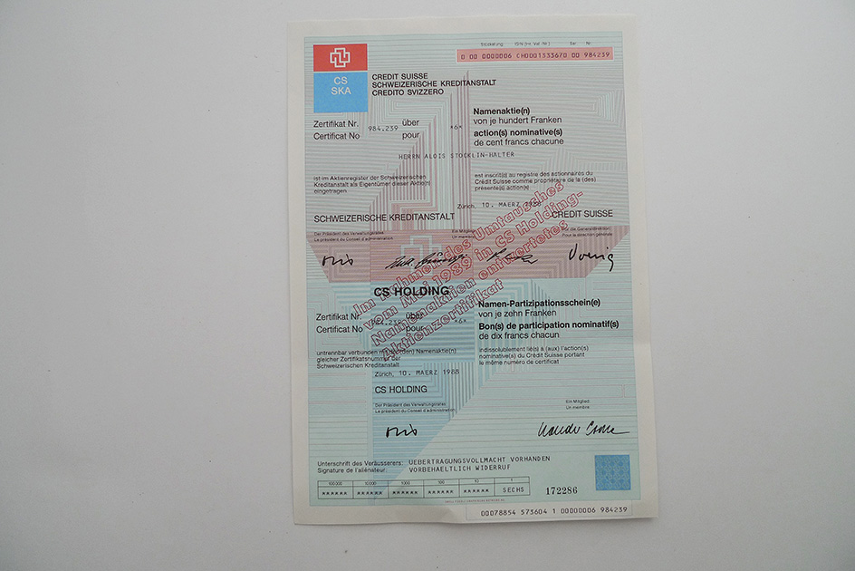 Aktie Zertifikat SKA 984.239; 10. März 1988