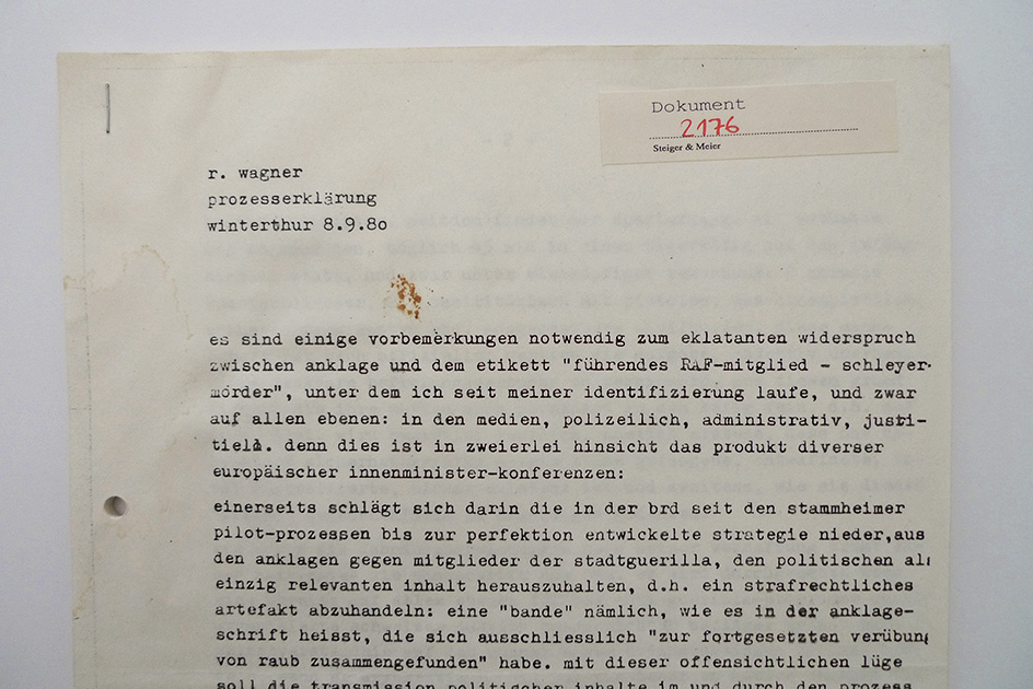 Prozesserklärung r. wagner; Winterthur 8.9.1980