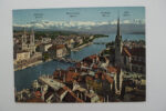 Zürich. Grossmünster, Fraumünster und die Alpen