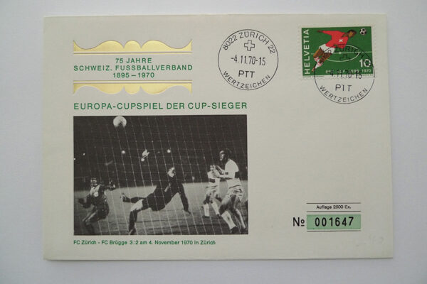 Maximumkarte FC Zürich - FC Brügge; Europa-Cupspiel der Cup-Sieger; 4.11.1970 FC Zürich - FC Brügge 3:2