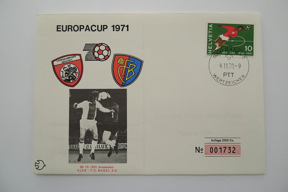 Maximumkarte Europacup 1971; Europacup 1971; 20.10.1970 Amsterdam, Ajax – FC Basel 3:0